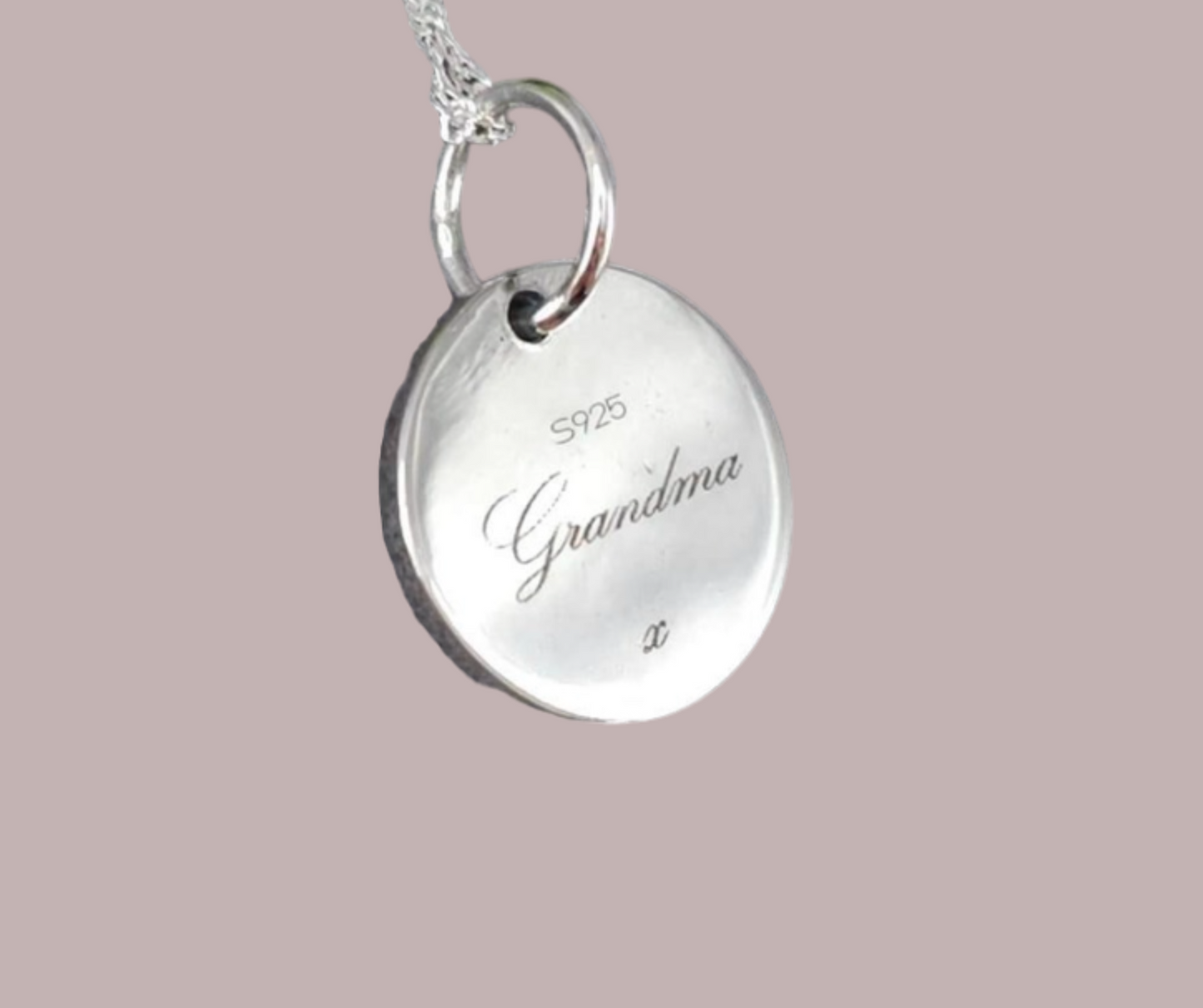 Engraved Round Necklace Solid Silver