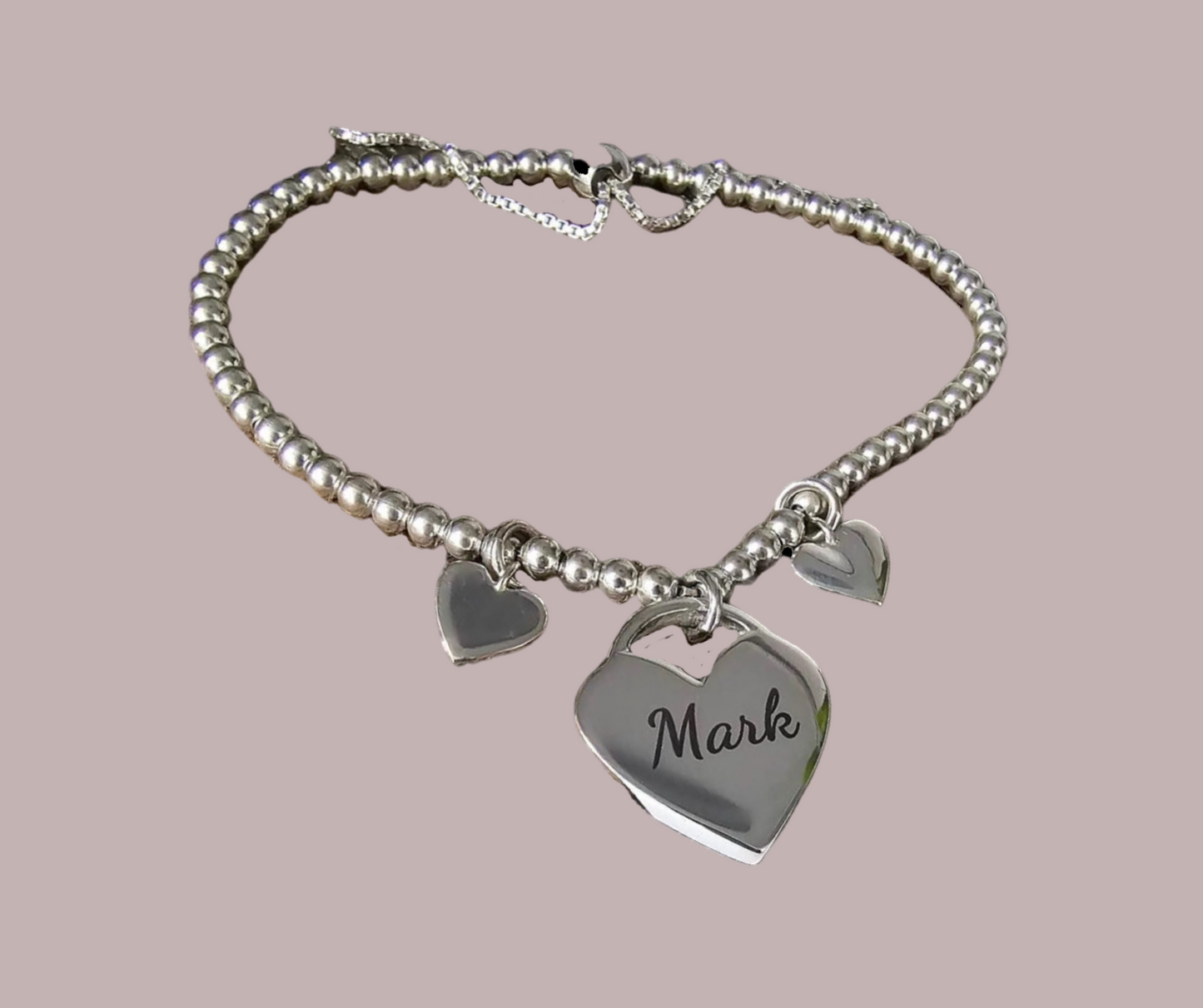 Engraved Triple Heart Bracelet Solid Silver (Adjustable)