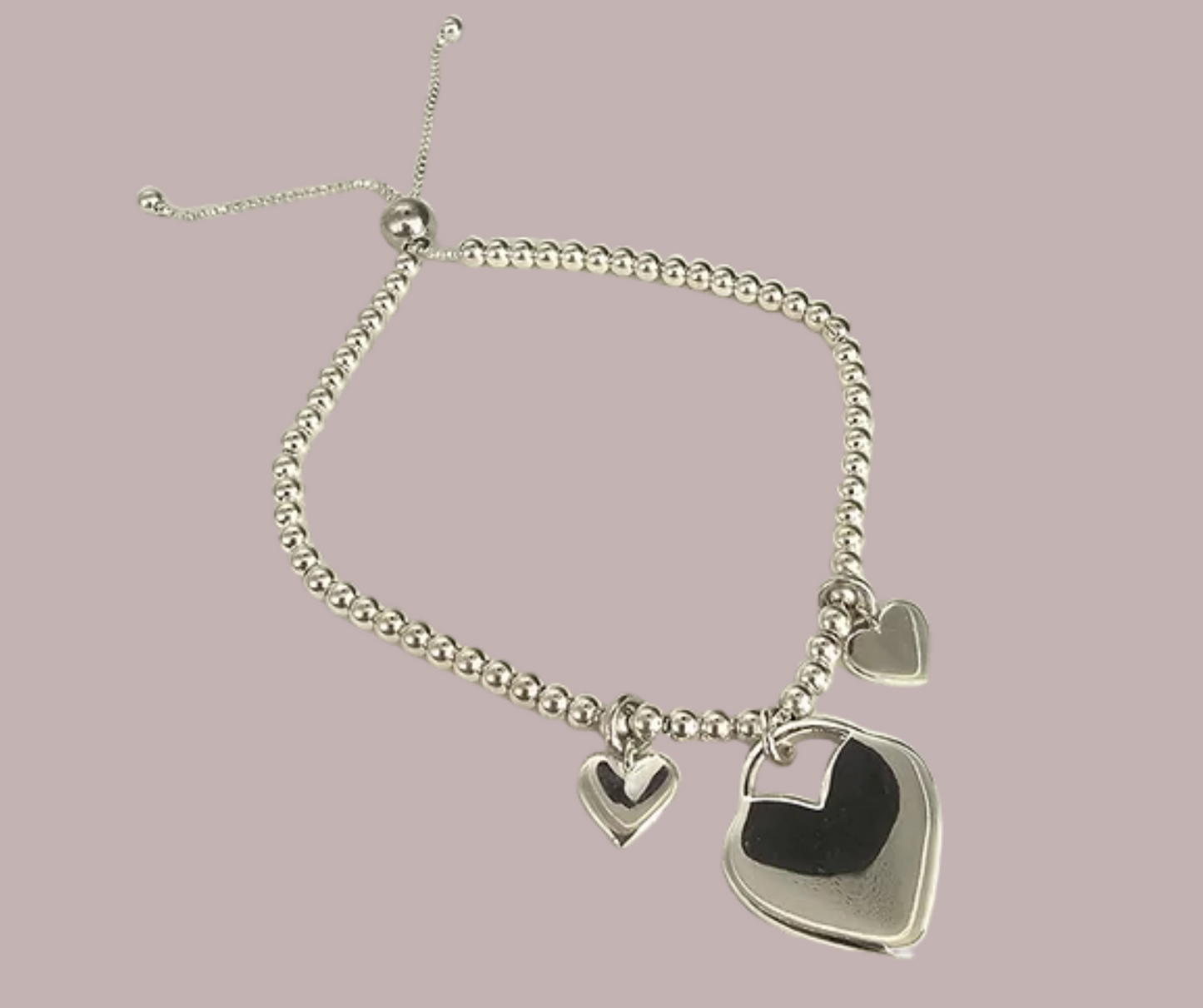 Engraved Triple Heart Bracelet Solid Silver (Adjustable)