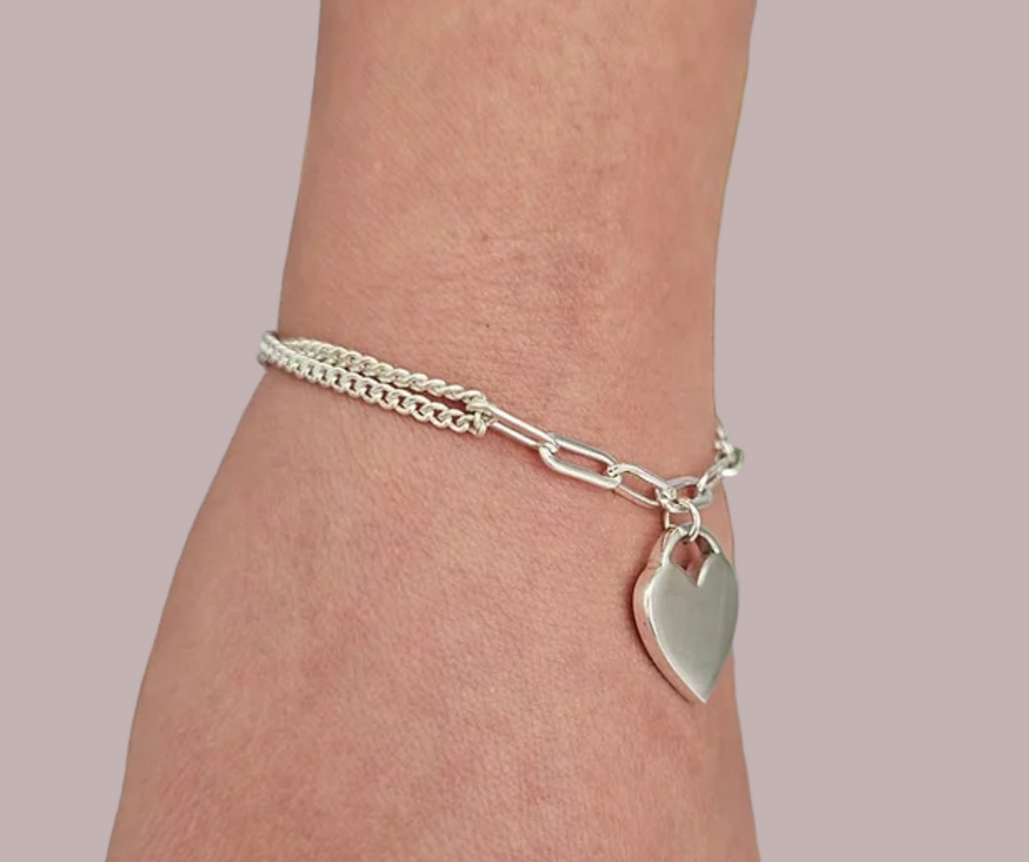 Paperclip Heart Bracelet Solid Silver