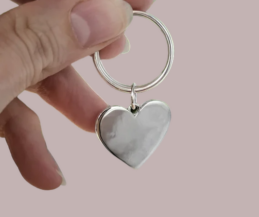 Engraved Heart Keyring Solid Silver